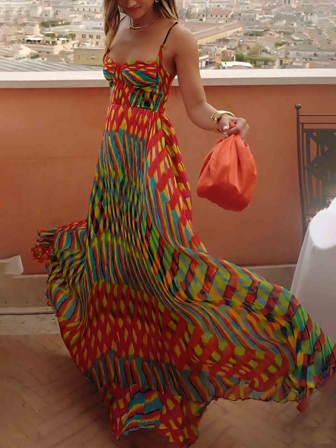 Roma | Printed Bustier Pleated Maxi Summer Dress