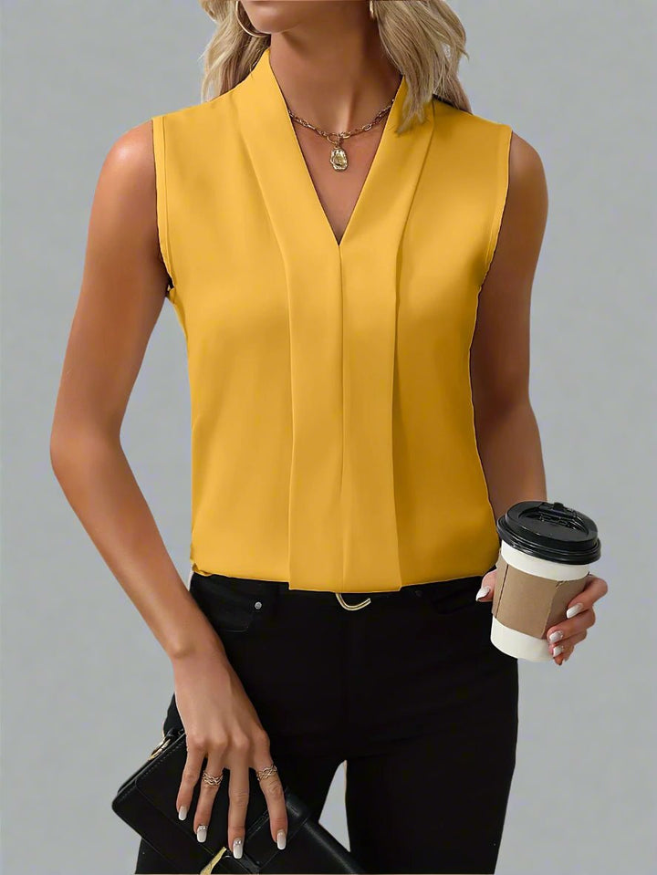 Vivienne | Women's Sleeveless Blouse with Pleated V-Neck Design