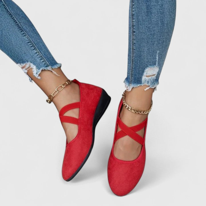 Esme | Cross Strap Elastic Mary Jane Flats